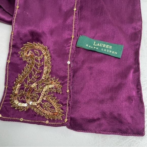 Lauren Ralph Lauren Accessories - LAUREN RALPH LAUREN Beaded Sequins Paisley Solid Silk Rectangle Scarf Belt